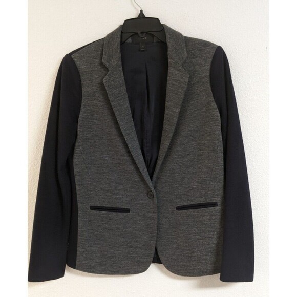 Wmn's J.CREW Contrasting Knit Wool/Cotton Blend Single Button Blazer Gray/Navy 6 - Picture 3 of 11
